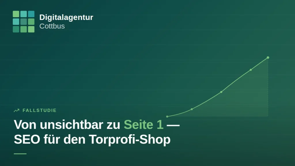 Blog-Thumbnail: Von unsichtbar zu Seite 1 — SEO für den Torprofi-Shop — Digitalagentur Cottbus