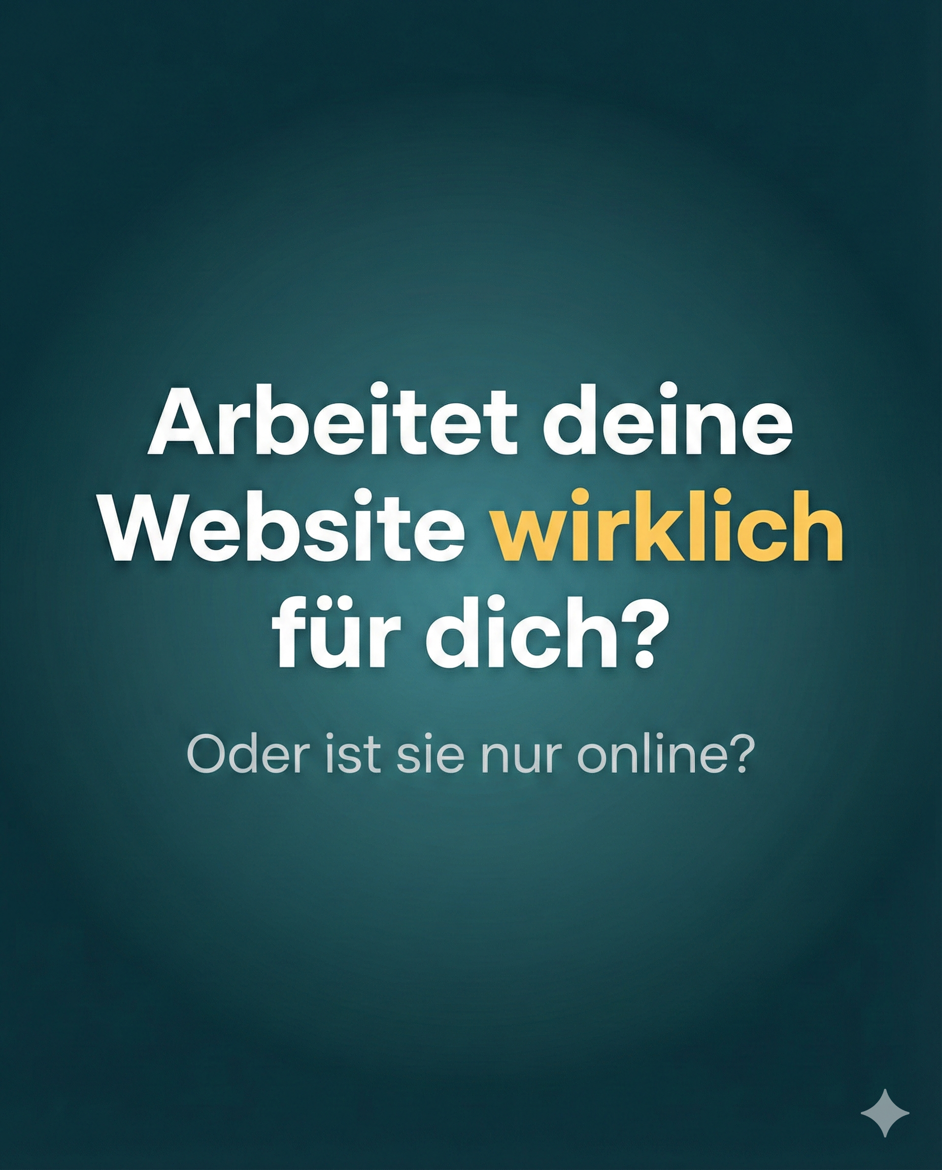 Social-Media-Visual zur These, dass eine Website mehr sein sollte als nur online – mit zentraler Frage auf petrolfarbenem Hintergrund.